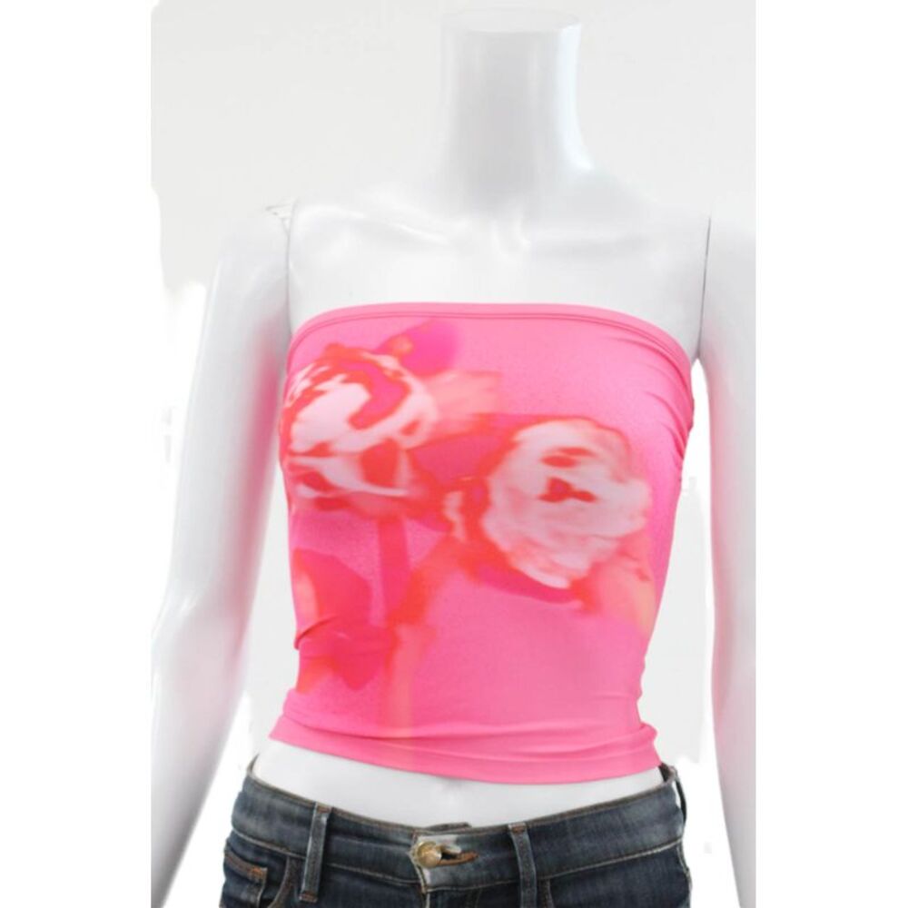 KHY Women Cropped Tank Sleeveless Pink Floral Square Neck Size XS
